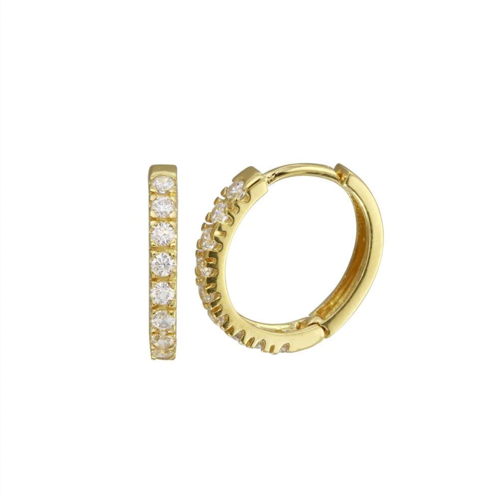 925 Gold Plated Round CZ Hoop huggie hoop Earrings 15mm