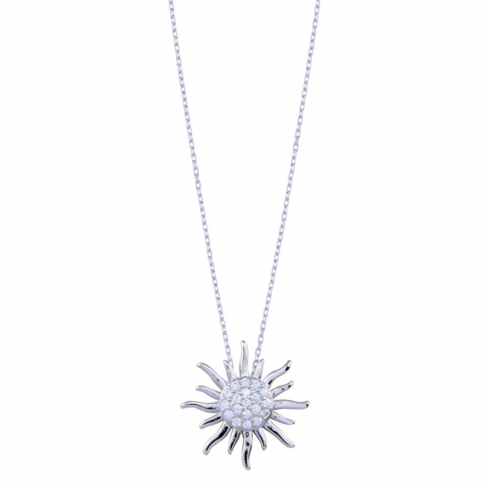 925 Rhodium Plated - CZ Sun Necklace