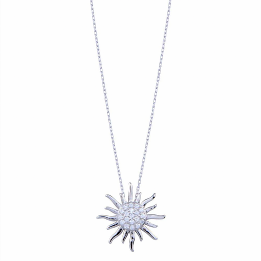 925 Rhodium Plated - CZ Sun Necklace