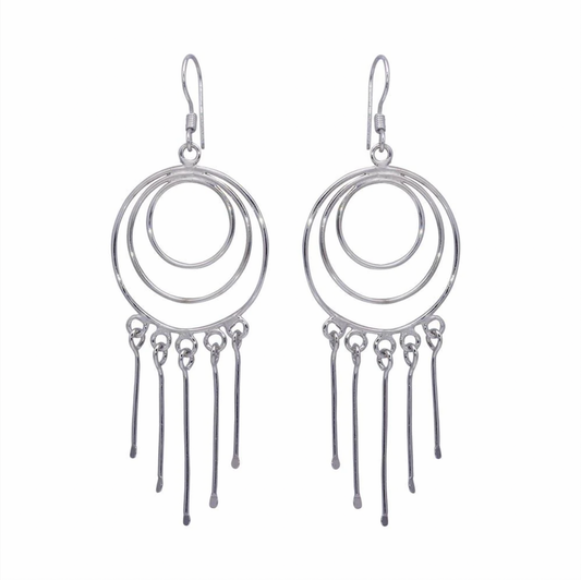 925 Rhodium Plated Multiple Graduated Open Circle Wire Dangling Hanging Teardrop Hook Earrings