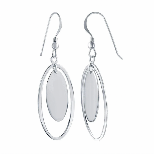 925 Rhodium Plated Oval Dangling Hook Earrings