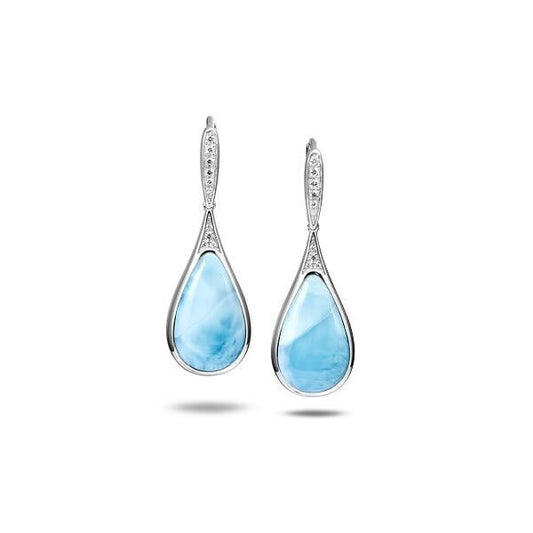 925 Larimar Tear Drop Earring with White Topaz
