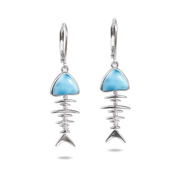 925 Larimar Fish Bone Earring