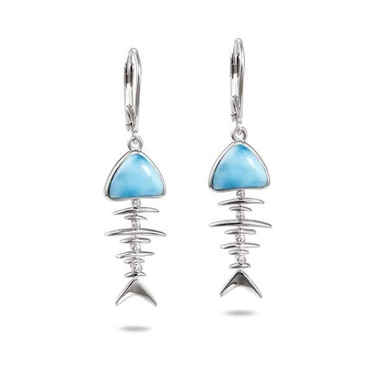 925 Larimar Fish Bone Earring