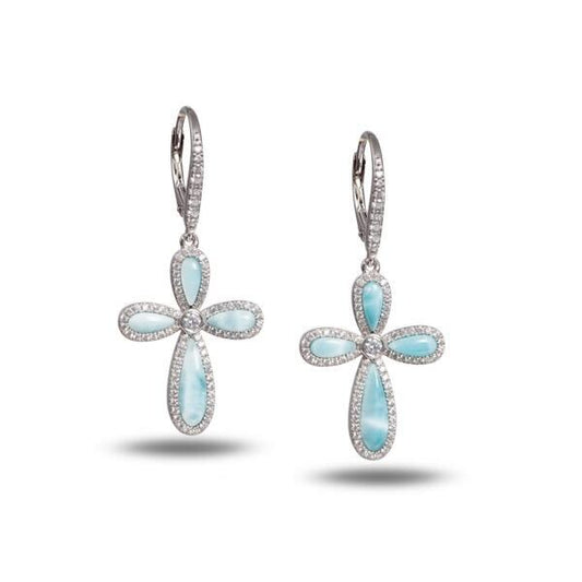 925 Larimar Cross Earring with White Topaz
