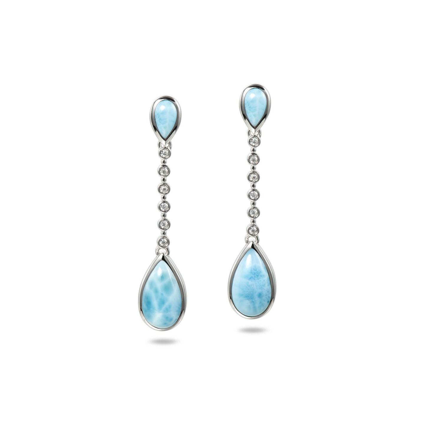 925 Tear Drop Larimar with White Topaz Earring