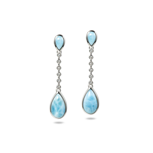 925 Tear Drop Larimar with White Topaz Earring