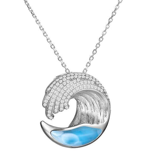 925 Wave Larimar Neacklace with CZ