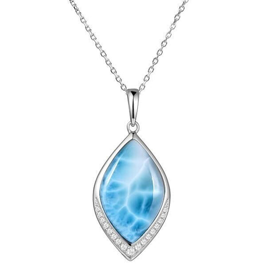 925 Leaf Larimar Necklace with CZ
