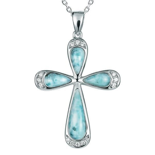 925 Cross Larimar Necklace with CZ