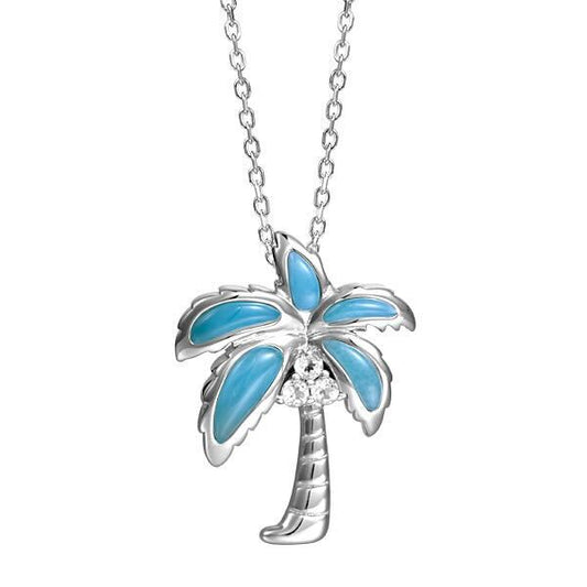 925 Palm Tree Larimar Neacklace with White Topaz