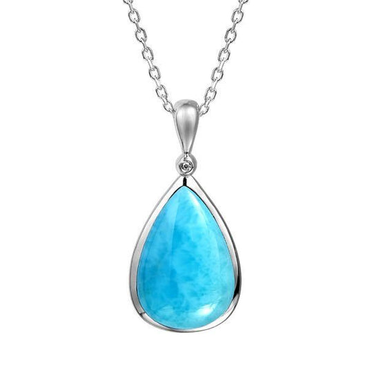 925 Single Tear Drop Larimar Necklace with White Topaz