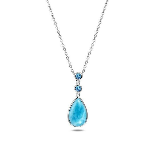 925 Tear Drop Larimar Necklace with CZ