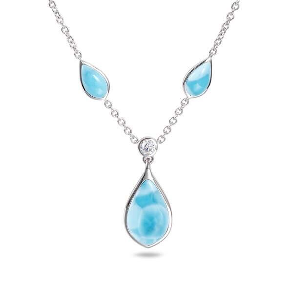 925 Three Tear Drop Larimar Necklace with White Topaz
