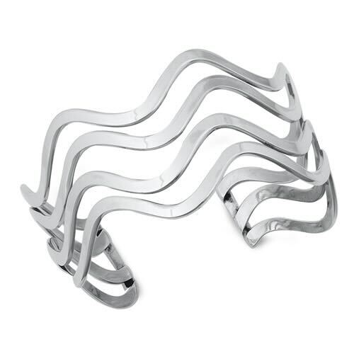 925 Wavey Cuff Bangle Bracelet