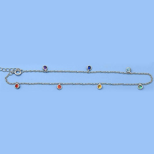 925 Colored CZ Dagling Anklet