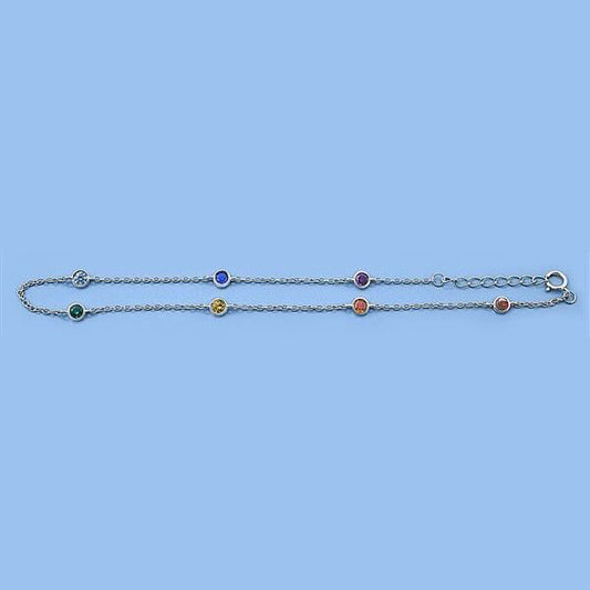 925 Round Colored CZ Anklets
