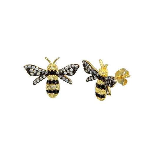 925 Gold Plated CZ BumbleBee Stud Earrings