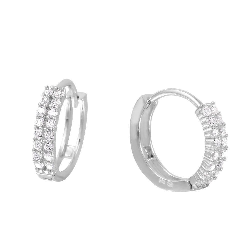 925 Rhodium Plated Hinged CZ huggie hoop Earrings