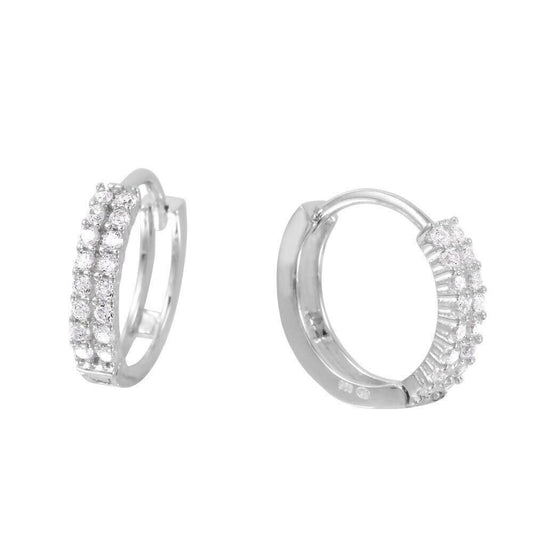 925 Rhodium Plated Hinged CZ huggie hoop Earrings