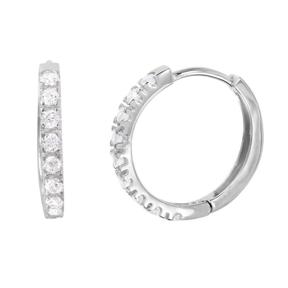 925 Rhodium Plate CZ huggie hoop Earrings 15mm