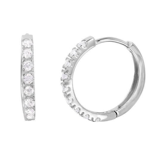 925 Rhodium Plate CZ huggie hoop Earrings 15mm