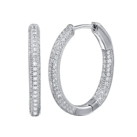 925 Rhodium Plated Inside Out CZ Oval Hoop Vault Lock Earrings