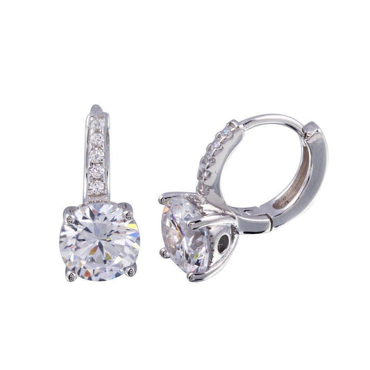 925 Rhodium Plated Round CZ huggie hoop Earrings 7mm