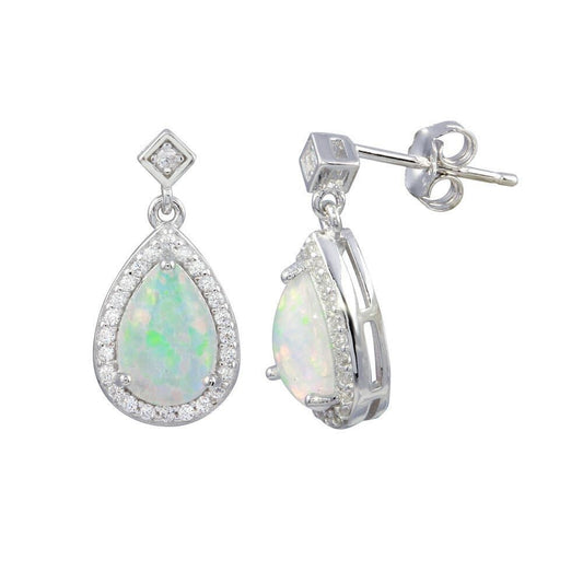 925 Rhodium Plated Teardrop Synthetic Opal with CZ