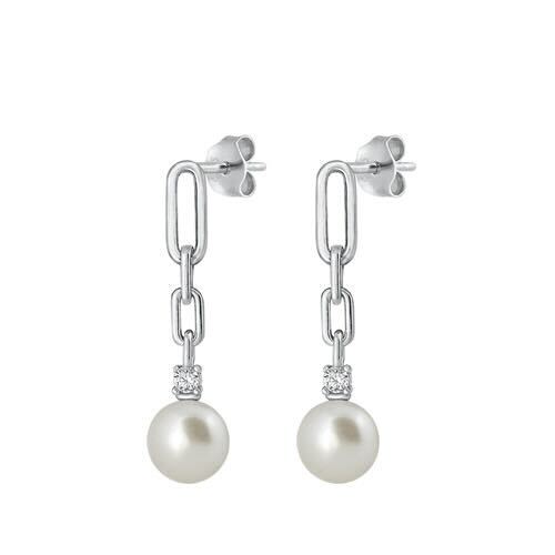 Silver CZ Earring with Pearl
