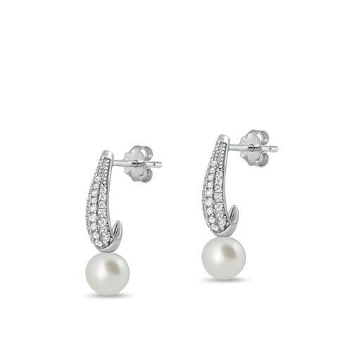 Silver CZ Earring with Pearl