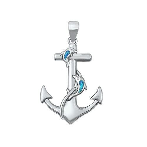 925 Silver Lab Opal Pendant - Anchor