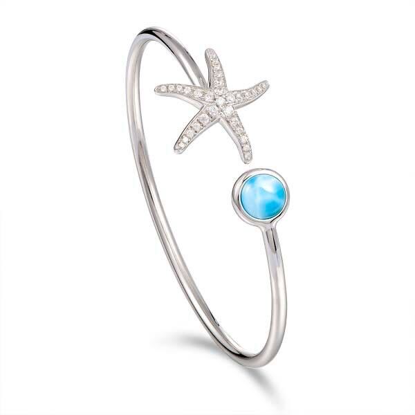 925 Larimar Star Fish Bangle with CZ