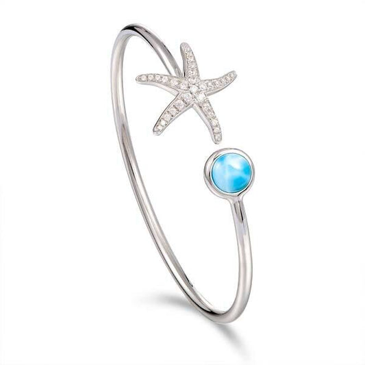 925 Larimar Star Fish Bangle with CZ