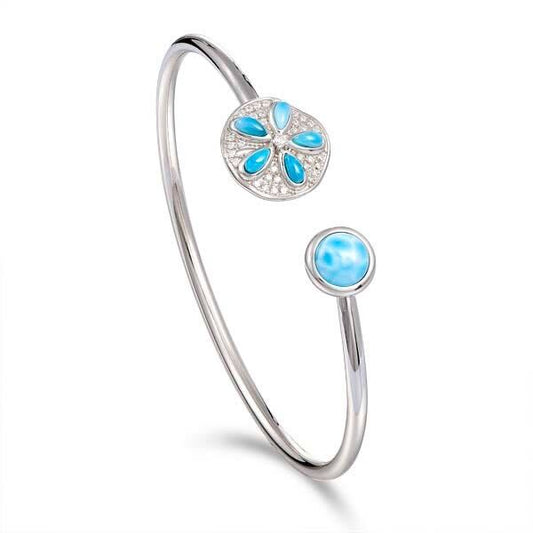 925 Larimar Sand dollar Bangle with White Topaz