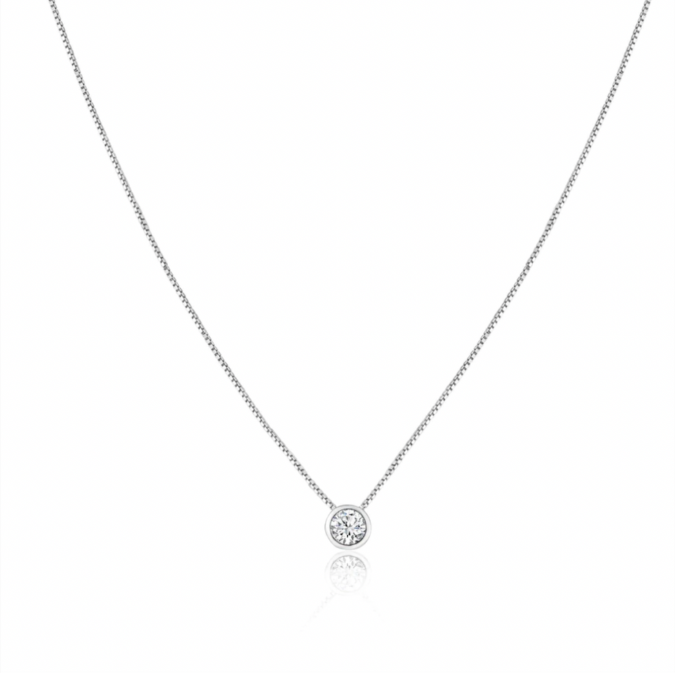 925 Clear CZ Rhodium Plated Round Solitaire CZ Necklace