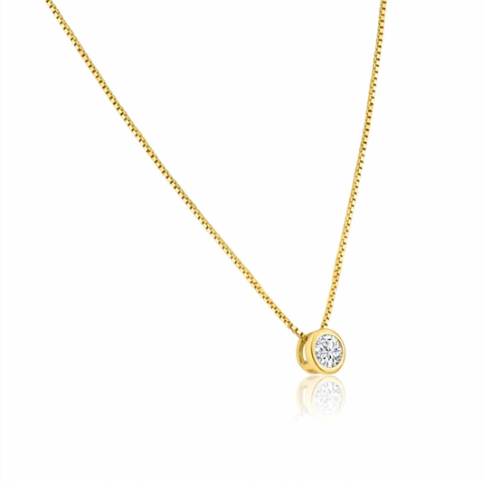 925 Gold Plated Round Solitaire Pendant Necklace