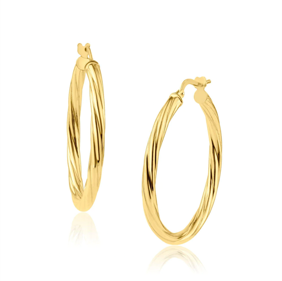 925 Gold Plated Silver Twisted 3mm Hoop Earrings