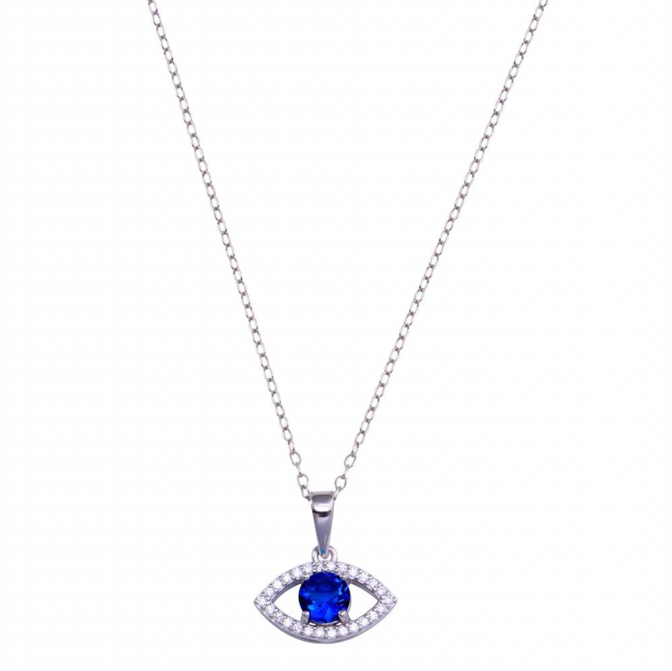 925 Rhodium Evil Eye Blue Necklace