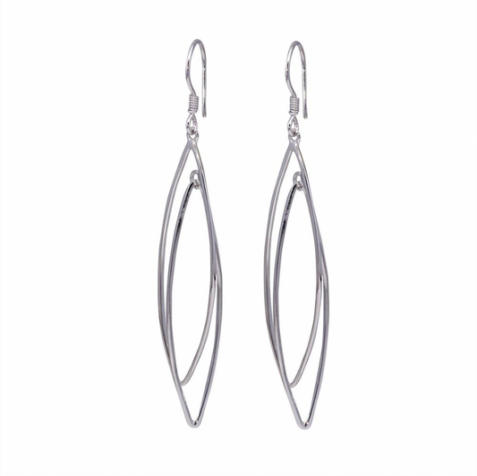 925 Rhodium Plated Two Graduated Open Marquis Dangling Hook Earrings
