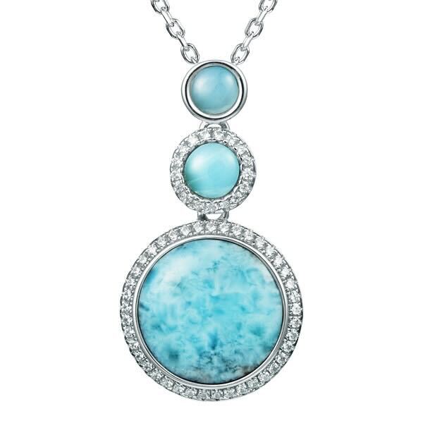 925 Circle Larimar Necklace with CZ