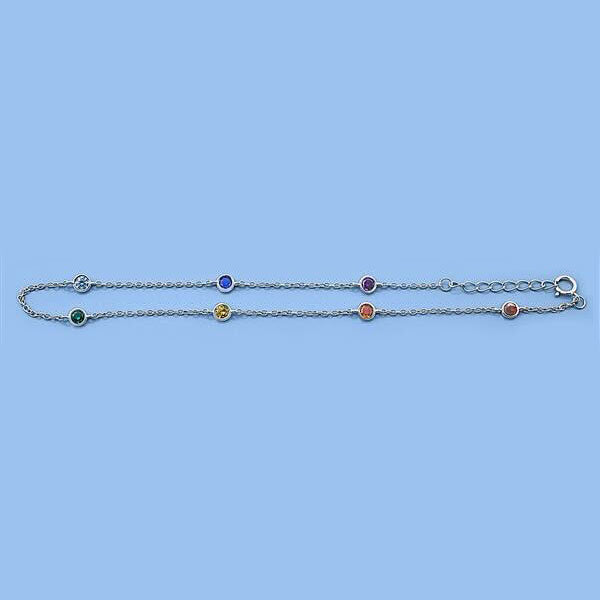 925 Round Colored CZ Anklets