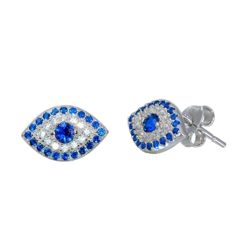 925 Rhodium Plated Evil Eye Stud Earrings with CZ