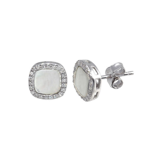 925 Rhodium Plated Square Opal Stud Earrings with CZ