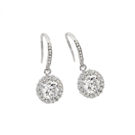 925 Rhodium Plated Round Center CZ Hook Earrings