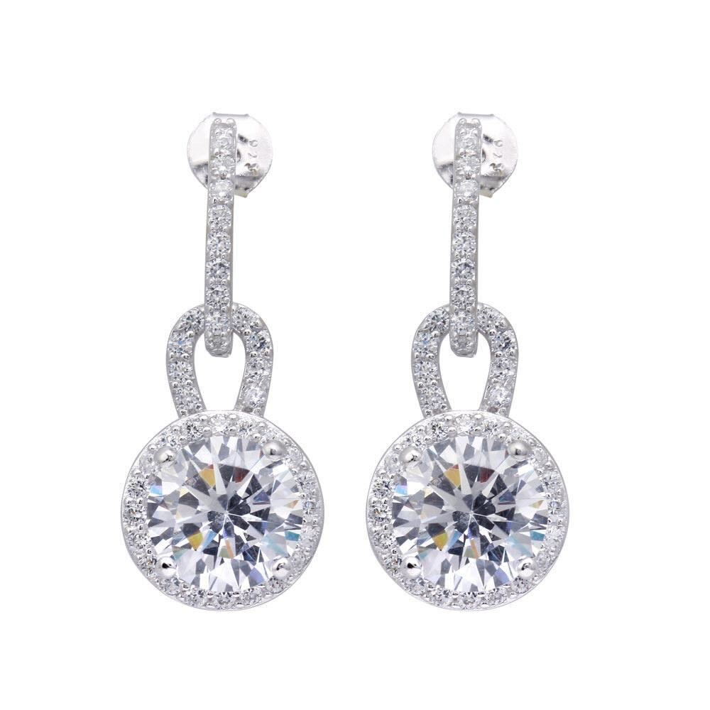 925 Rhodium Plated Two Piece Round Pave CZ Dangling Stud Earrings