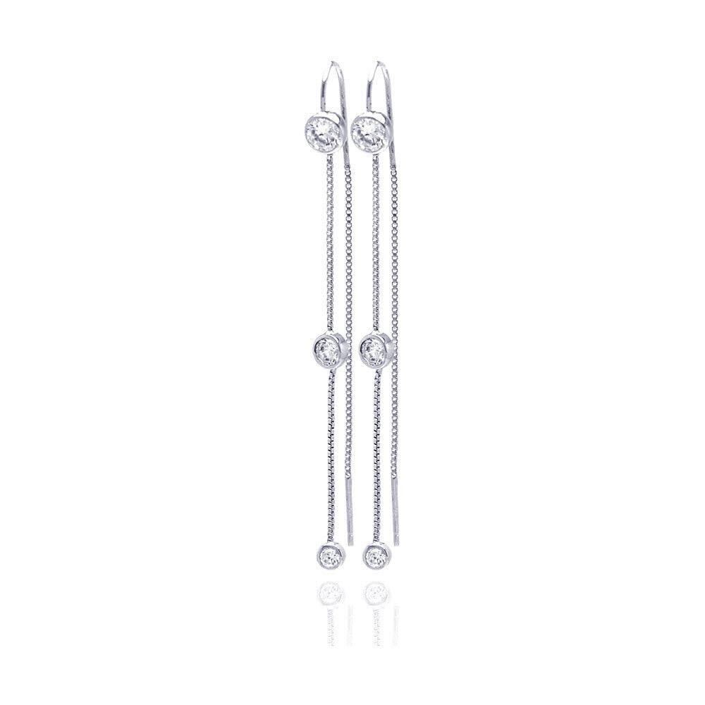 925 Rhodium Plated Round CZ Wire Earrings