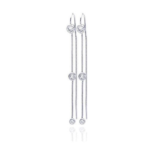925 Rhodium Plated Round CZ Wire Earrings