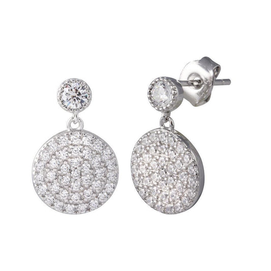 925 Rhodium Plated Round CZ Dangling Earrings