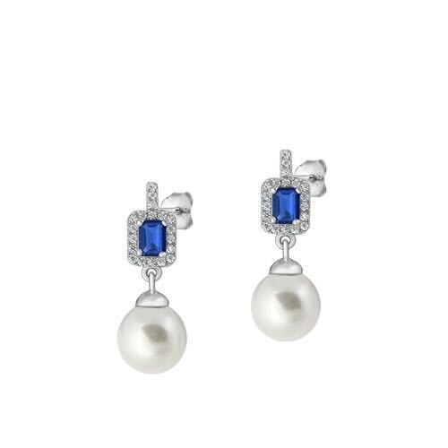 Shop Blue Sapphire with Pearl Earrings | 925 Blue Sapphire Earrings | Simona Jewelry